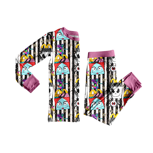 Preorder GLP2587 Christmas Stripe Purple Long Sleeve Pants Pajamas Set Girls 202507