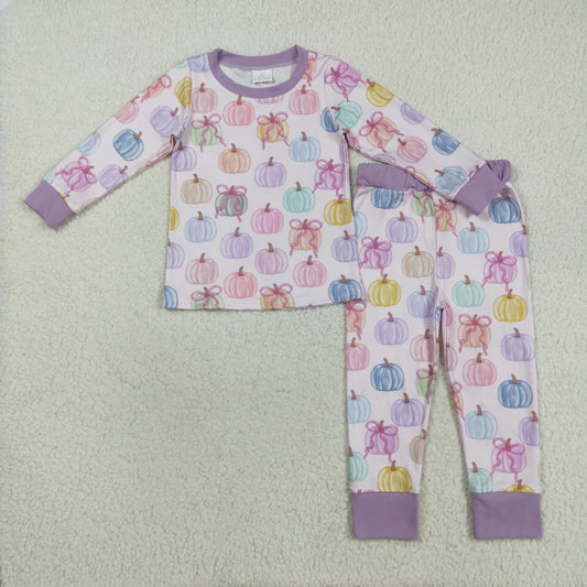 GLP2597 Pumpkin Purple Long Sleeve Pants Pajamas Girls Set 202508 RTS
