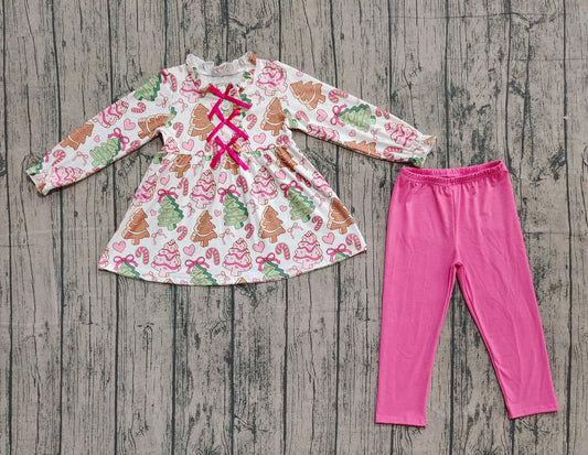 GLP2629-XS-3XL Christmas Tree Ruffle Long Sleeve Pink Pants Girls Set 202510 RTS
