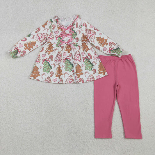 GLP2629-XS-3XL Christmas Tree Ruffle Long Sleeve Pink Pants Girls Set 202510 RTS