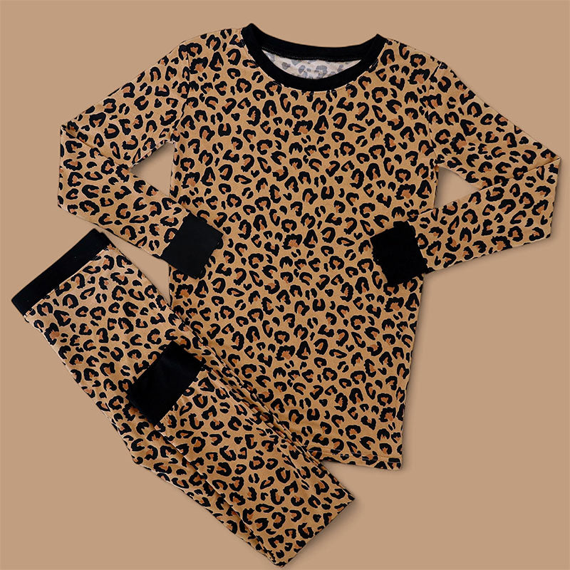 Preorder GLP2638 Leopard O-Neck Long Sleeve Pants Girls Pajamas Set 202507