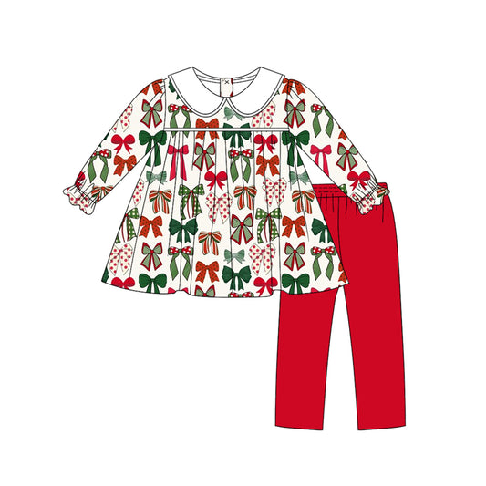 Preorder GLP2643 Christmas Bows Doll Collar Long Sleeve Red Pants Girls Set 202507