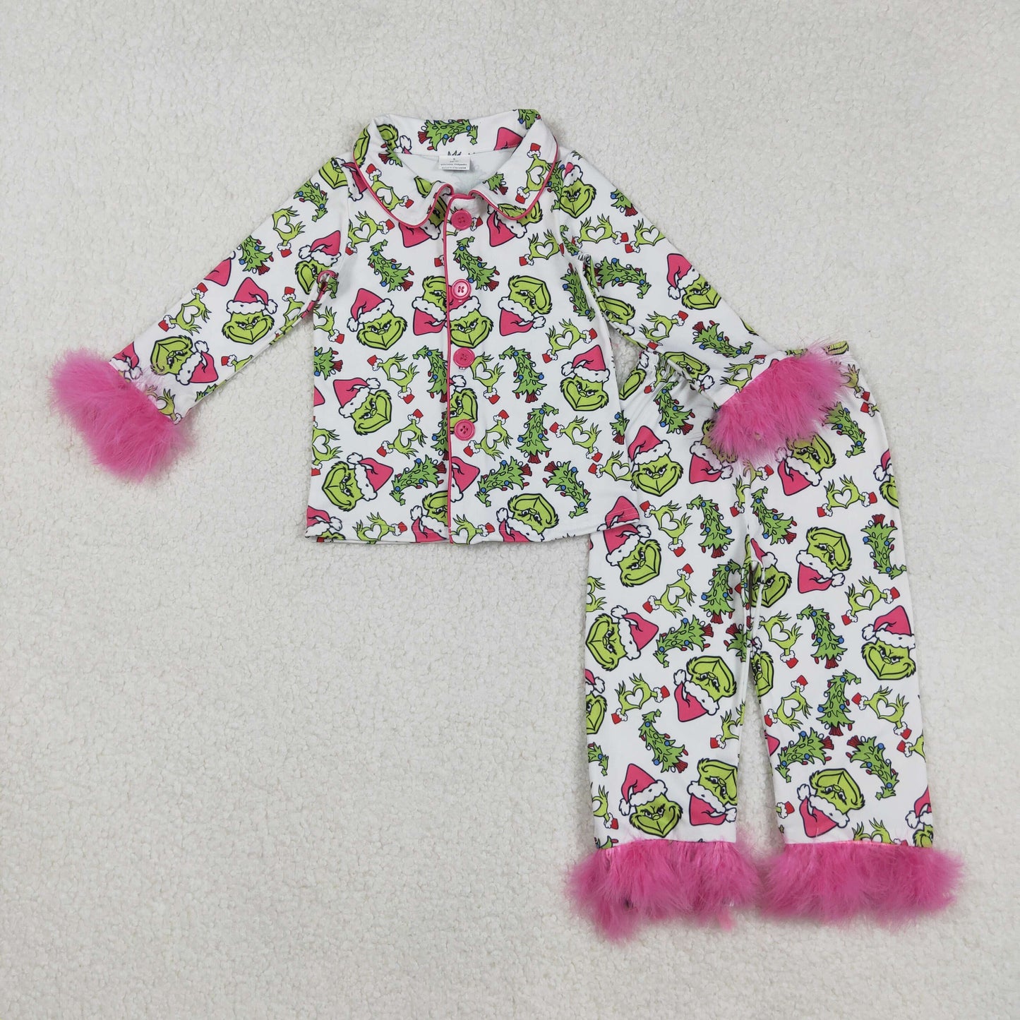 GLP2647 Christmas Grinch Rose Red Plush Long Sleeve Pants Girls Pajamas Sets 202508 RTS
