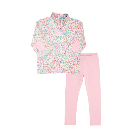 Preorder GLP2666 Floral Pink Zippy Collar Long Sleeve Pants Girls Set 202508