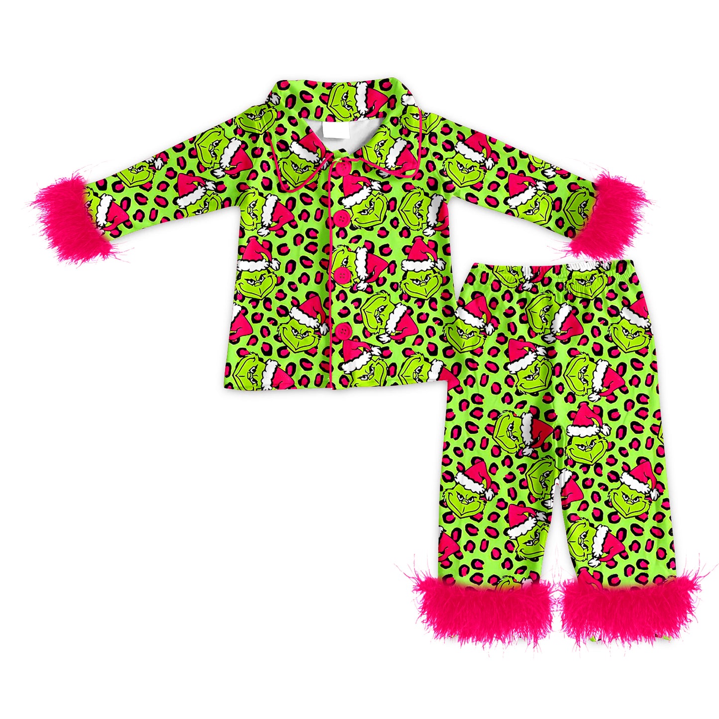 Preorder GLP2670 Adult Female Christmas Grinch Rose Red Plush Leopard Green Long Sleeve Pants Pajamas Sets 202508