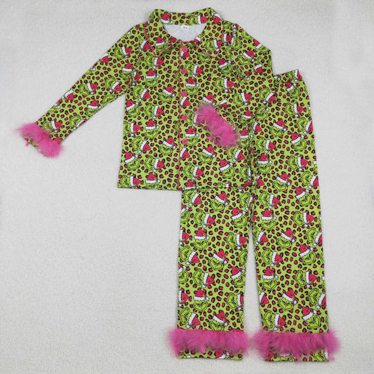 GLP2670 Adult Female Christmas Grinch Rose Red Plush Leopard Green Long Sleeve Pants Pajamas Sets 202510 RTS