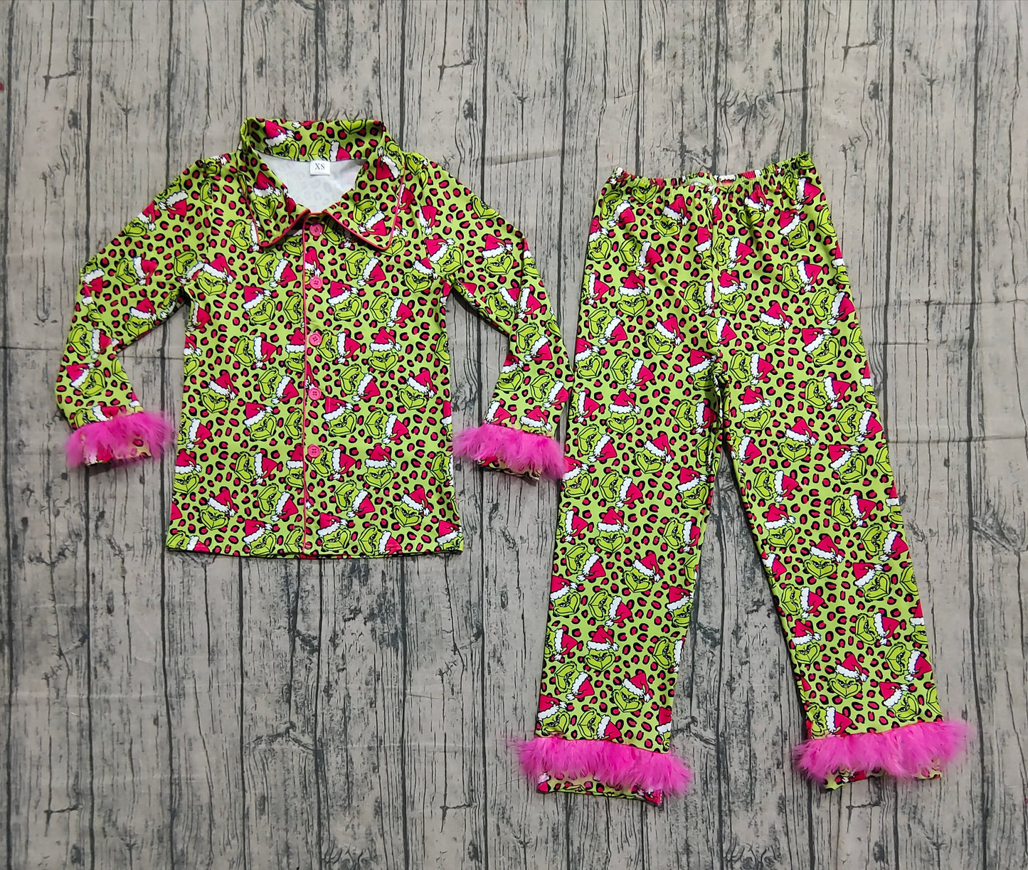 NO MOQ Preorder GLP2670 Adult Female Christmas Grinch Rose Red Plush Leopard Green Long Sleeve Pants Pajamas Sets 202509