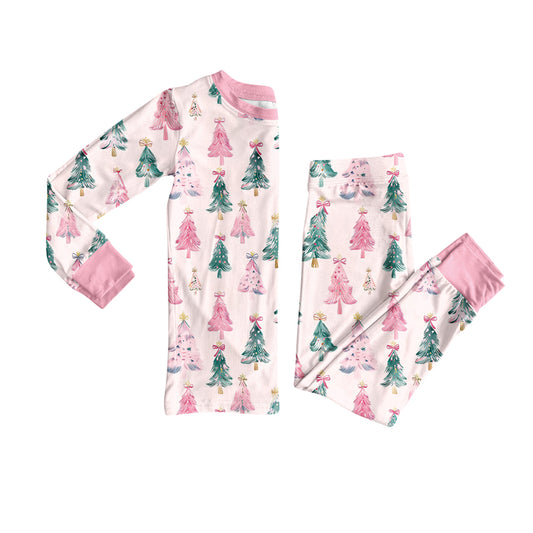 Preorder GLP2686 Christmas Tree Pink Long Sleeve Pants Girls Pajamas Set 202508