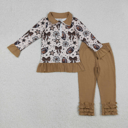 GLP2690 Rugby Flower Star Bows Zipper Collar Long Sleeve Pants Girls Set 202509 RTS