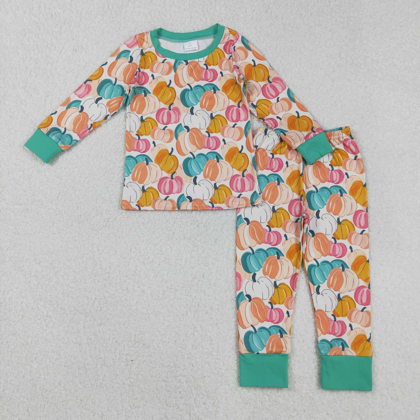 GLP2691 Pumpkin Orange Green Long Sleeve Pants Girls Pajamas Set 202509 RTS