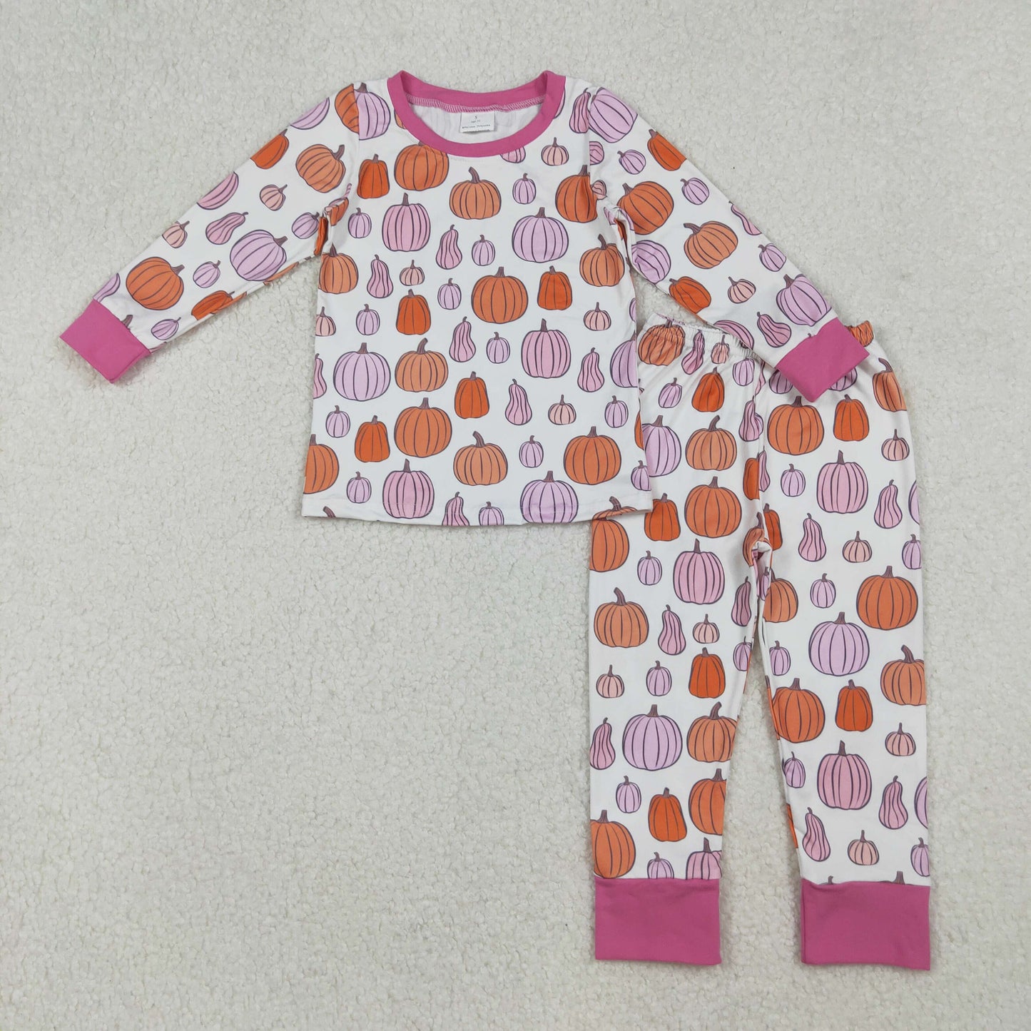 GLP2702 Pumpkin Pink White Long Sleeve Pants Girls Pajamas Set 202509 RTS