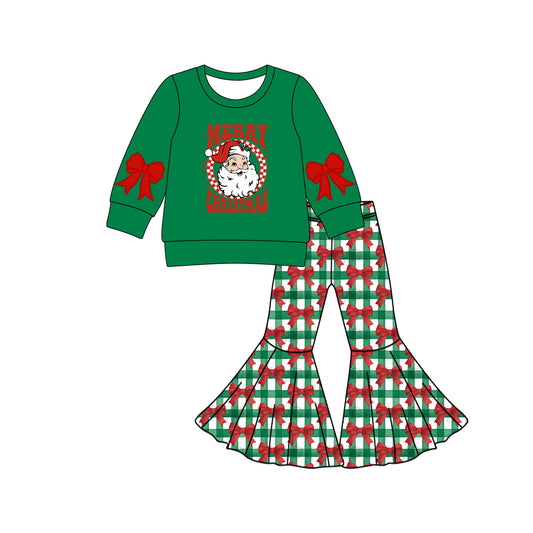Preorder GLP2706 Christmas Santa Claus Green Long Sleeve Pants Girls Set 202508