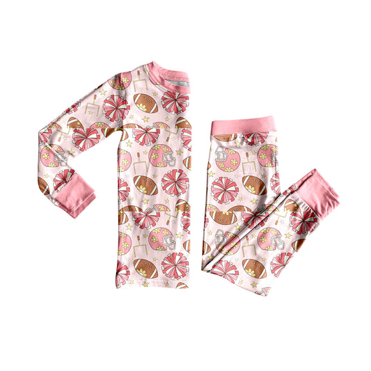 Preorder GLP2713 Rugby Pink Long Sleeve Pants Girls Pajamas Set 202508