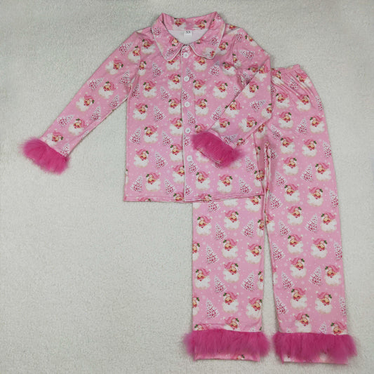 GLP2718 Adult Female Christmas Santa Claus Pink Plush Long Sleeve Pants Pajamas Sets 202510 RTS