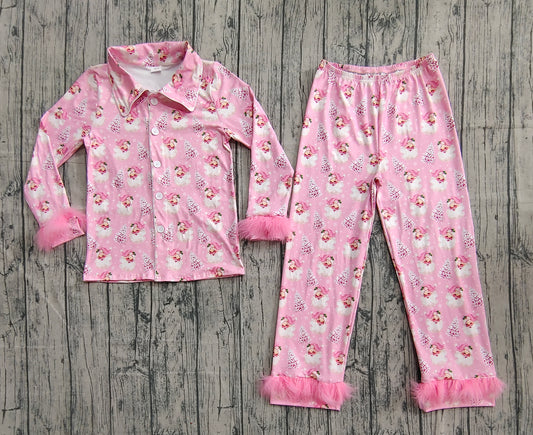 GLP2718 Adult Female Christmas Santa Claus Pink Plush Long Sleeve Pants Pajamas Sets 202510 RTS