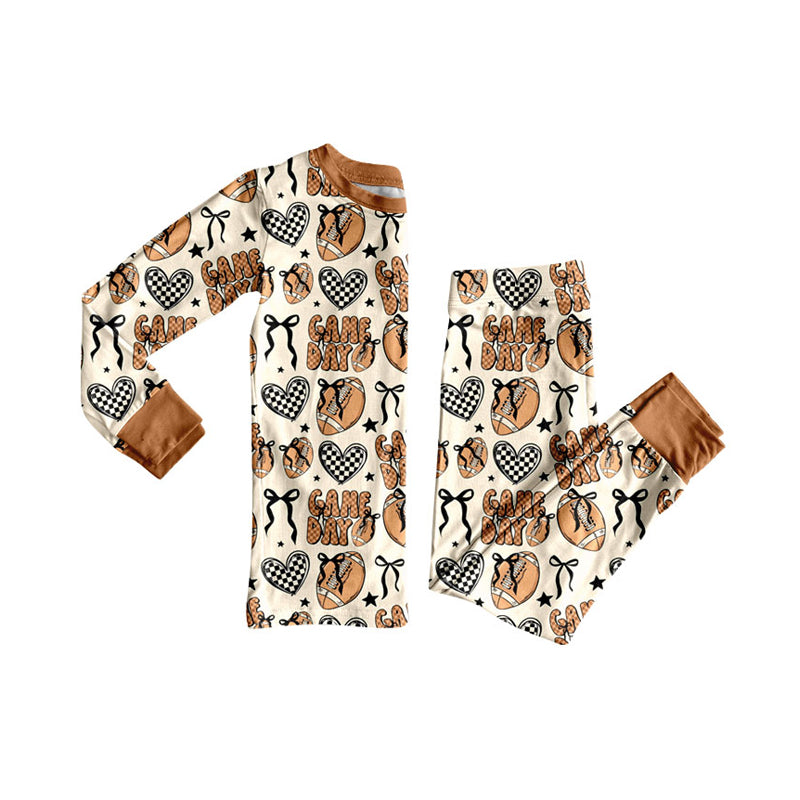Preorder GLP2720 Rugby Bows Brown Long Sleeve Pants Girls Pajamas Set 202508