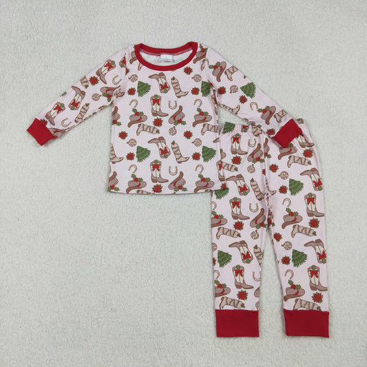 GLP2729 Christmas Santa Tree Boots Hat Pink Long Sleeve Pants Girls Set 202509 RTS