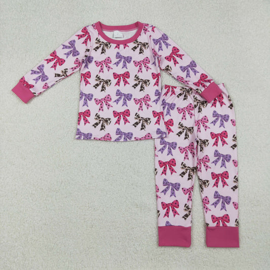 GLP2730 Bows Pattern Rose Red Long Sleeve Pants Girls Set 202509 RTS