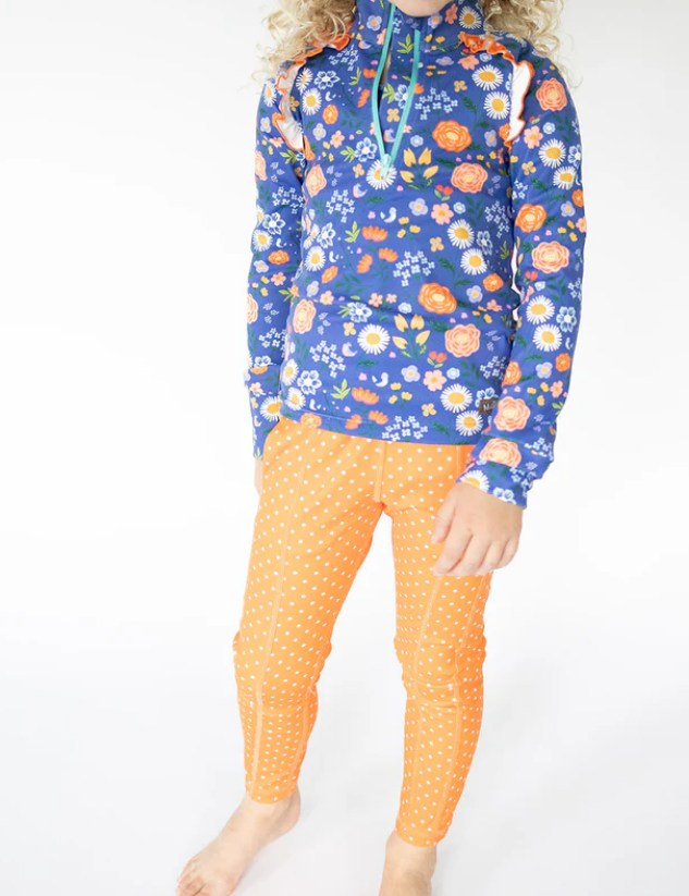 preorder GLP2736 Flower Blue Long Sleeve Orange Dots Pants Girls Yoga Sets 202508