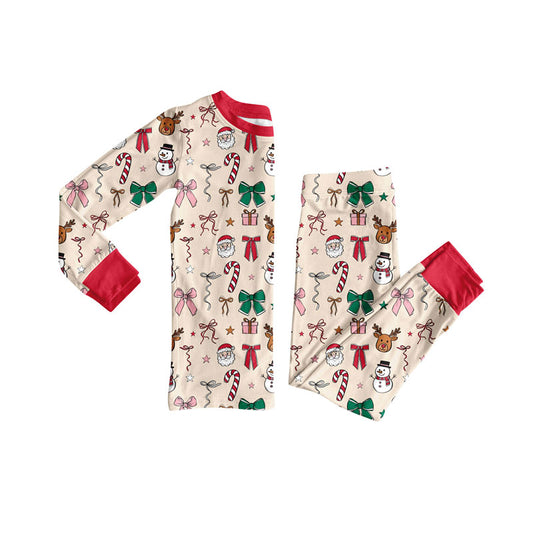 Preorder GLP2739 Christmas Bows Gifts Red Long Sleeve Pants Girls Pajamas Set 202508