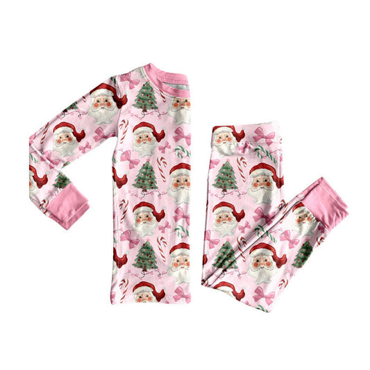 Preorder GLP2746 Christmas Tree Bows Pink Long Sleeve Pants Girls Set 202508