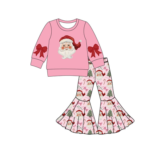 Preorder GLP2748 Christmas Pink Long Sleeve Bell Bottom Pants Girls Set 202508