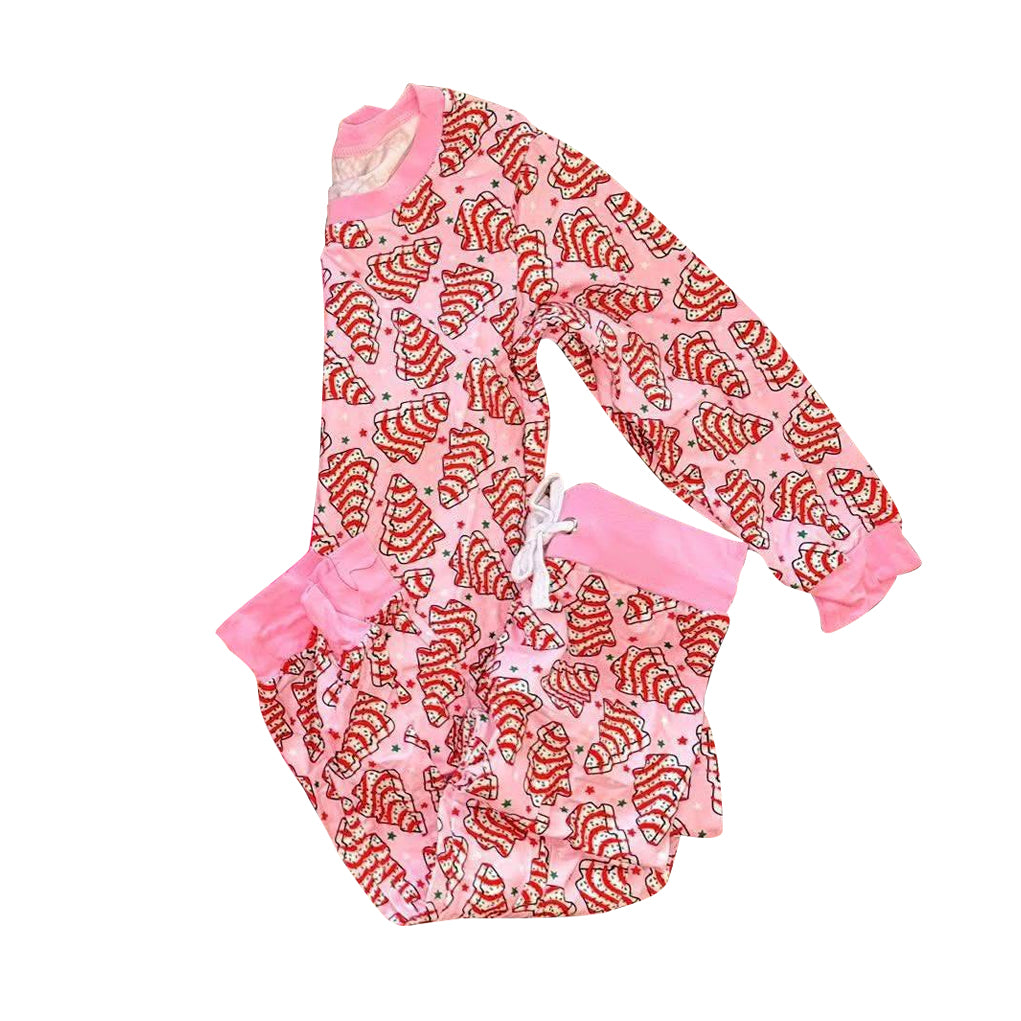 Preorder GLP2757 Christmas Tree Cookie Star Pink Long Sleeve Pants Girls Pajamas Set 202508