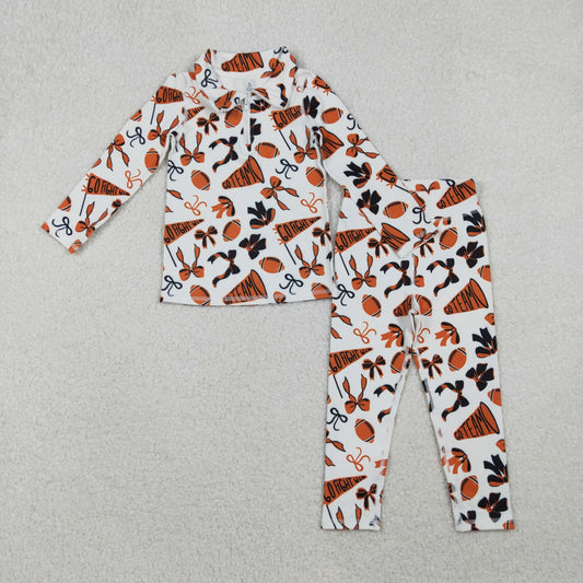 GLP2760 Go Team Zipper Collar Orange White Long Sleeve Pants Girls Yoga Sets 202510 RTS