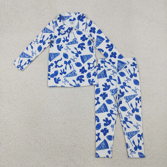 GLP2761 Go Team Football Zipper Collar Blue Long Sleeve Pants Girls Yoga Sets 202510 RTS