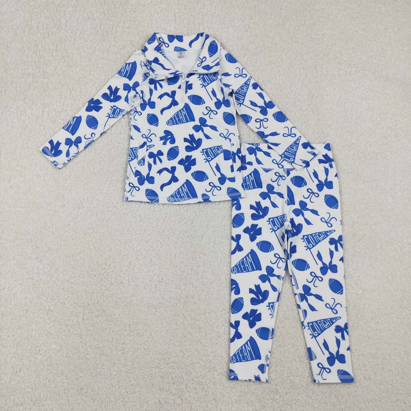 NEW GLP2761 Go Team Football Zipper Collar Blue Long Sleeve Pants Girls Yoga Sets 202510 RTS