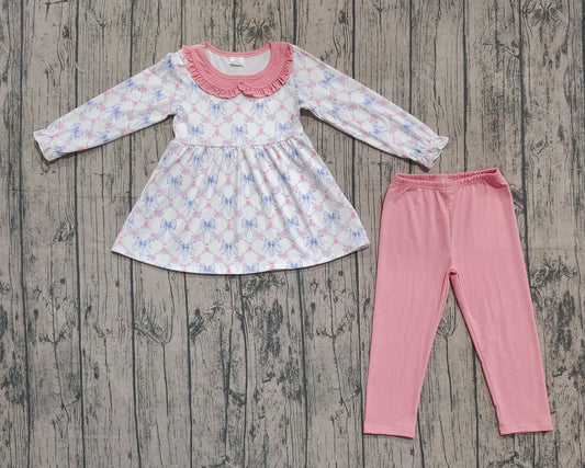 GLP2774 Pink Doll Collar Floral Bows Long Sleeve Pants Girls Set 202509 RTS