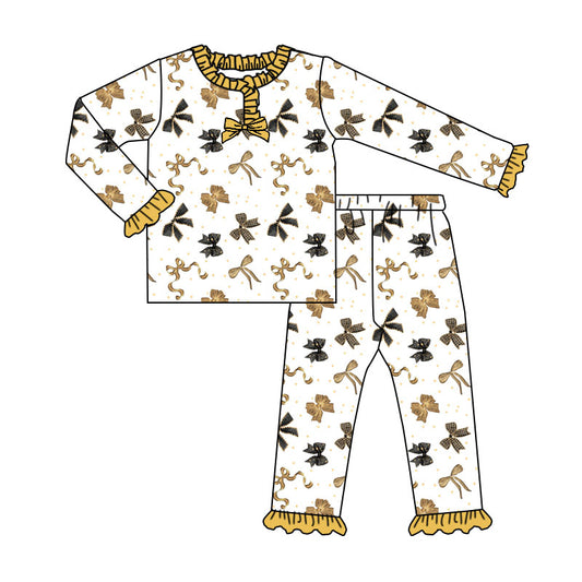 MOQ 8 Preorder GLP2781 Bows Ruffle Long Sleeve Pants Girls Pajamas Set 202508