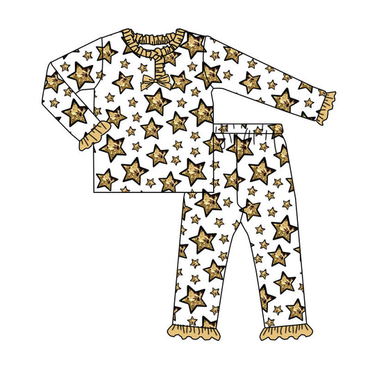 MOQ 8 Preorder GLP2782 Star Ruffle Long Sleeve Pants Girls Pajamas Set 202508