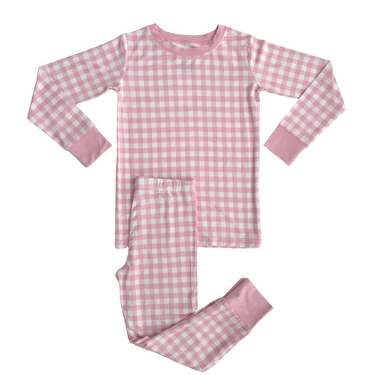 MOQ 8 Preorder GLP2798 Pink Plaid Long Sleeve Pants Girls Pajamas Set 202509