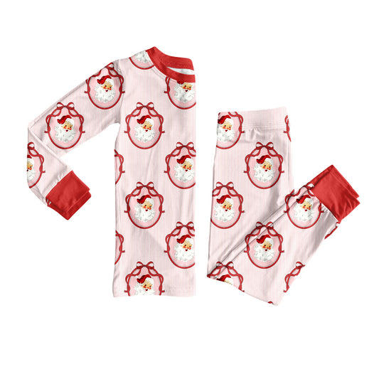 MOQ 8 Preorder GLP2799 Christmas Santa Claus Red Stripe Long Sleeve Pants Girls Pajamas Set 202509