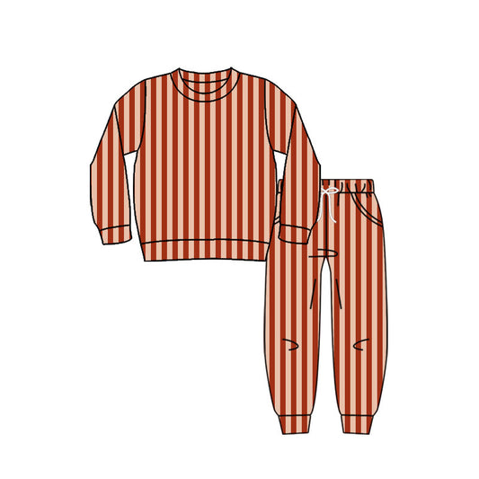 MOQ 8 Preorder GLP2801 Brown Stripe Long Sleeve Pants Girls Pajamas Set 202509