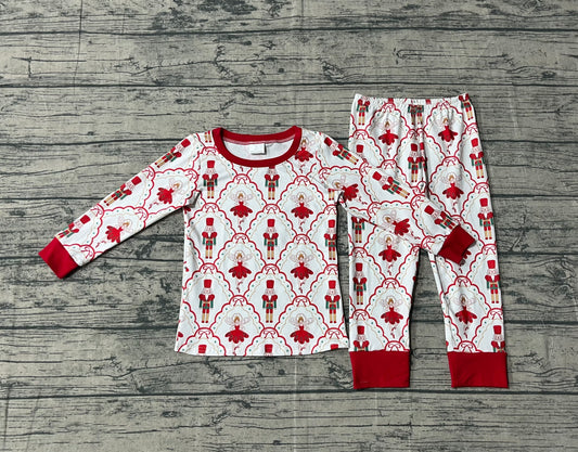 GLP2808-XS-3XL Christmas Nutcracker Bows Red Long Sleeve Pants Girls Pajamas Set 202509 RTS
