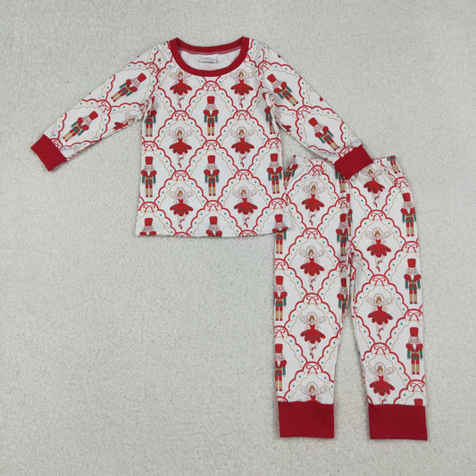 GLP2808-XS-3XL Christmas Nutcracker Bows Red Long Sleeve Pants Girls Pajamas Set 202509 RTS