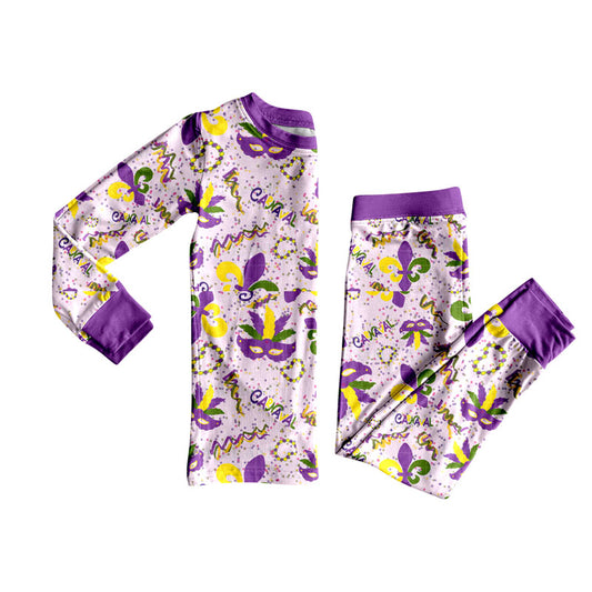 MOQ 8 Preorder GLP2824 Mardi Gras Purple Long Sleeve Pants Girls Pajamas Set 202509