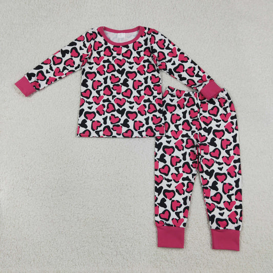 GLP2825 Valentine's Day Rose Red Long Sleeve Pants Girls Pajamas Set 202512 RTS