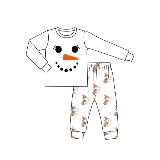 MOQ 8 preorder GLP2830 Christmas Snow Man Long-Sleeved Pants Girls Pajamas Set 202509