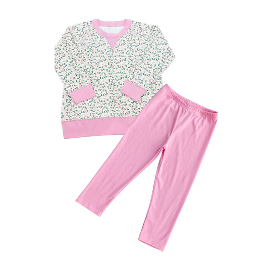 MOQ 8 Preorder GLP2839 Bows Leaf Pink Long Sleeve Pants Girls Set 202509