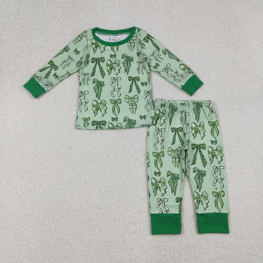 GLP2840-XS-3XL Bows Green Long Sleeve Pants Girls Pajamas Set 202509 RTS