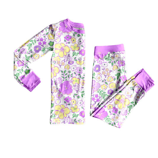 MOQ 8 Preorder GLP2846 Flower Purple Long Sleeve Pants Girls Pajamas Set 202509