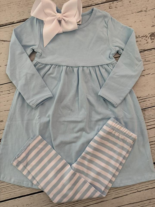 MOQ 8 Preorder GLP2862 Light Blue Long Sleeve Stripe Pants Girls Set 202509