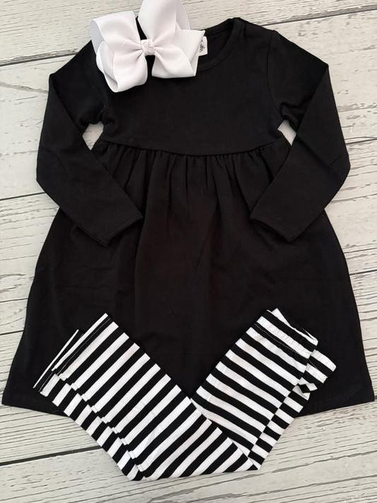 MOQ 8 Preorder GLP2867 Black Long Sleeve Stripe Pants Girls Set 202509