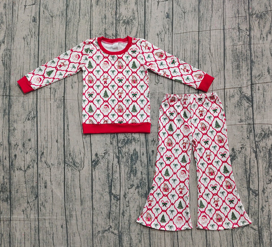 NO MOQ Preorder GLP2878 Christmas Gifts Red Long Sleeve Bell Bottom Pants Girls Set 202510