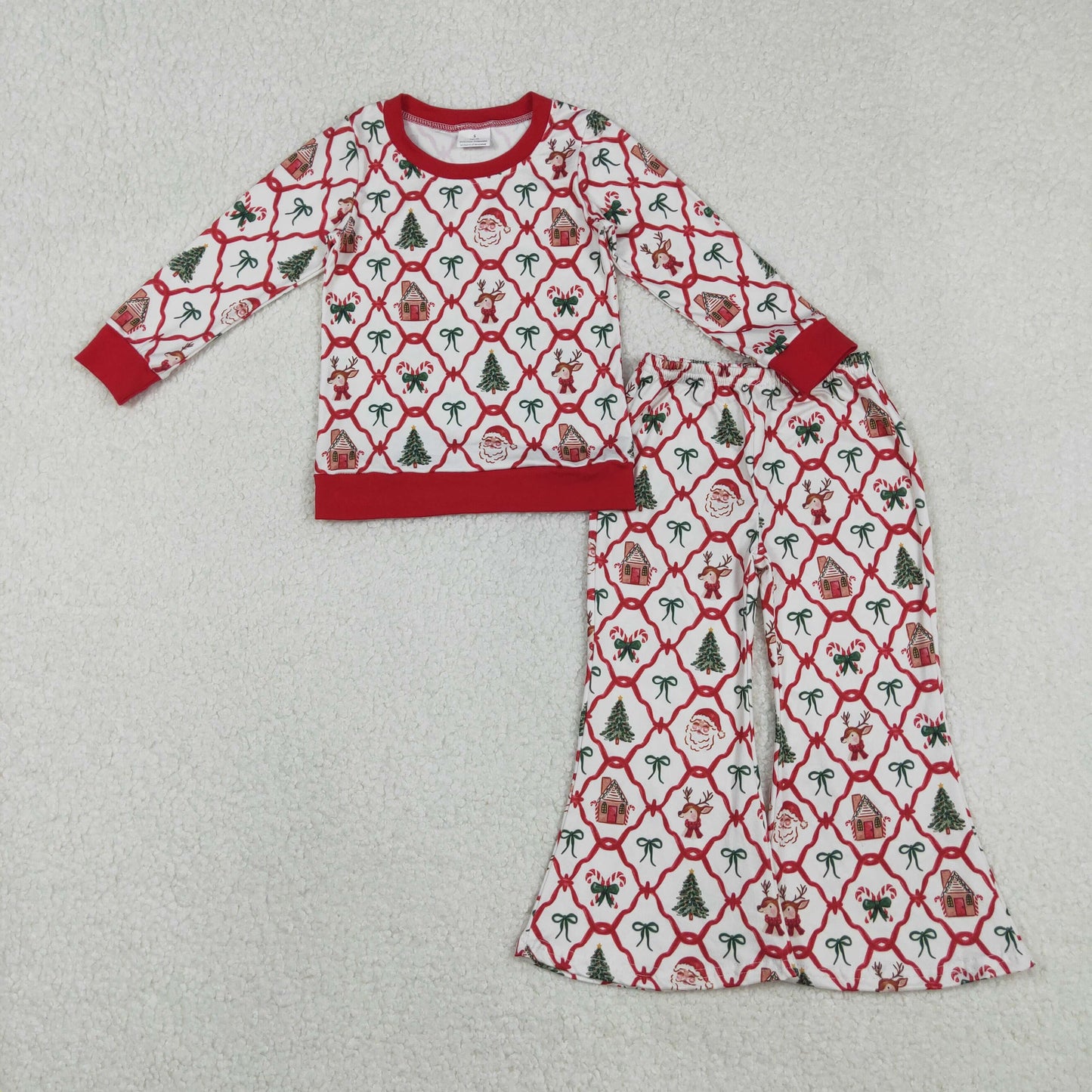 GLP2878 Christmas Gifts Red Long Sleeve Bell Bottom Pants Girls Set 202511 RTS