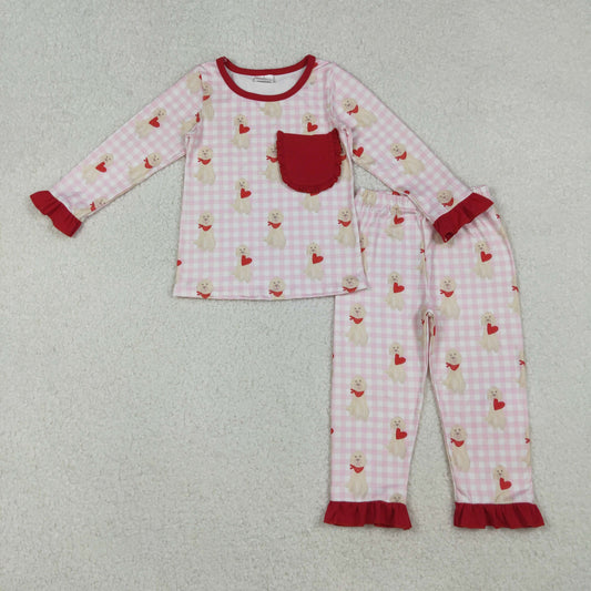 GLP2880-XS-3XL Valentine's Day Puppy Love Pocket Long Sleeve Pants Girls Set 202510 RTS