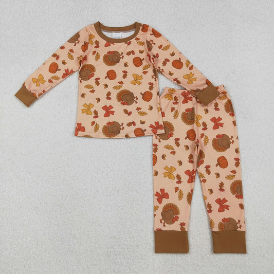 GLP2883-XS-3XL Thanksgiving Pumpkin Orange Brown Long Sleeve Pants Girls Set 202510 RTS